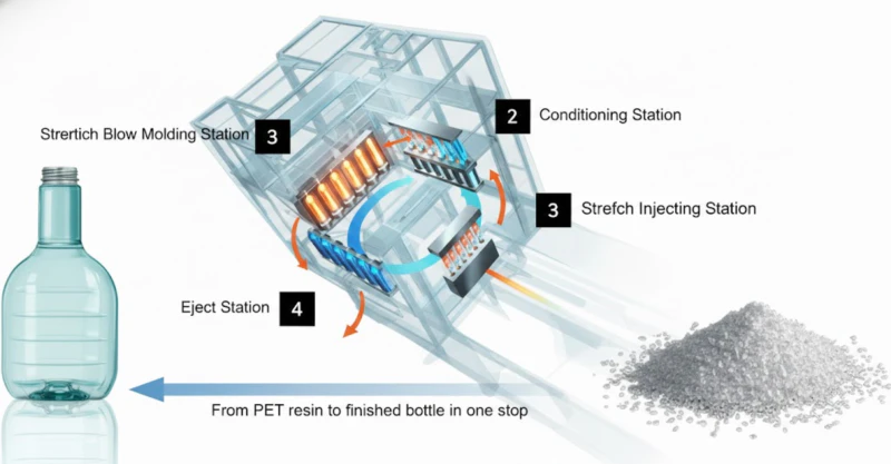 One-Step Injection Stretch Blow Molding Process Flow Diagram