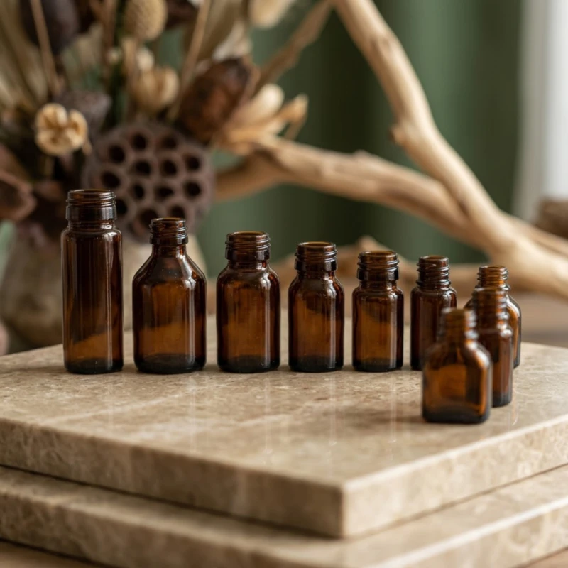 Pharmaceutical and medical packaging produced by One-Step ISBM Machine — oral liquid bottles, eye dropper vials, nasal spray containers and medicine bottles in PET, PETG and PP demonstrating the contamination-free closed-process production and precision dimensional control required for pharmaceutical GMP compliance