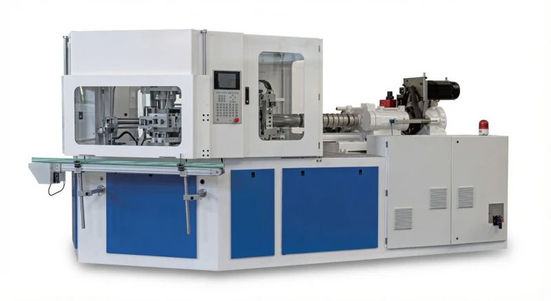 ZQ80 Injection Blow Molding Machine – industrial-grade heavy-duty IBM machine with 800KN clamping force, front view with PLC control panel