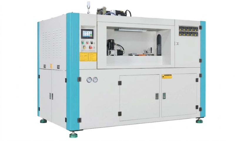 RSBM reheat stretch blow molding machine — Step 2 of the two-step ISBM process, IR oven reheating section and blow mold stations for high-volume PET bottle production